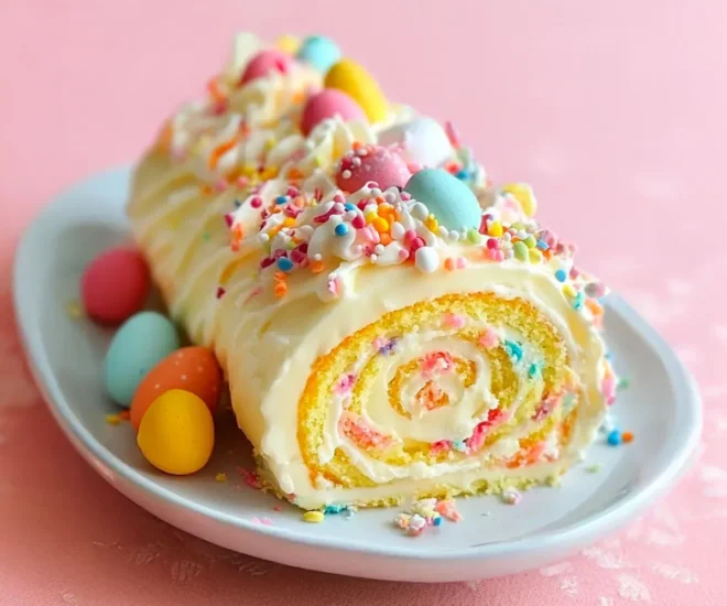 🌸 Rouleau de Gâteau de Pâques – Festif et Crémeux au Chocolat Blanc 🐰