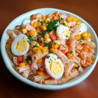 Salade de pâtes au surimi et œufs durs