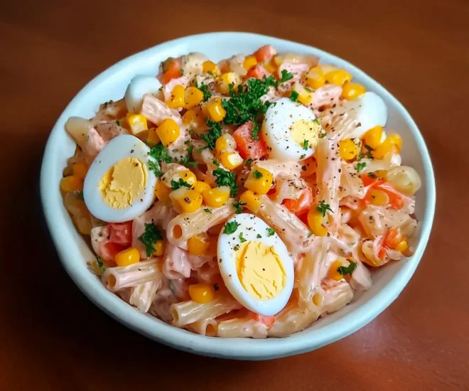 🌸 Salade de pâtes au surimi et œufs durs : fraîche et savoureuse pour toutes les occasions