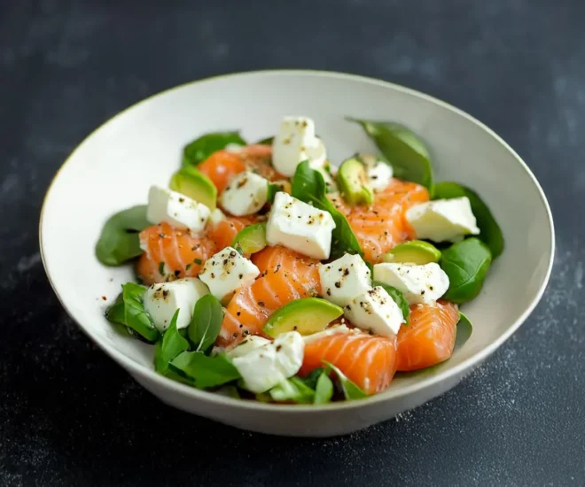 🌿 Salade Gourmande au Saumon Fumé, Chèvre Frais et Avocat