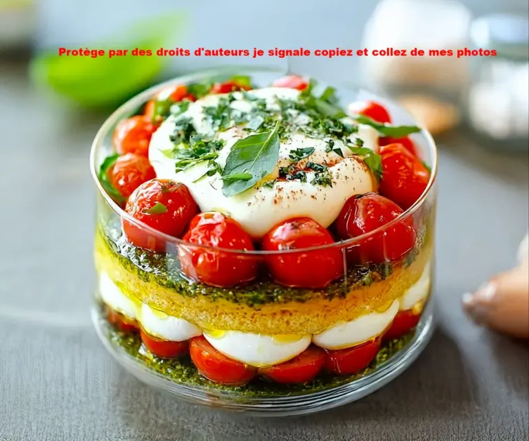 🍅 Tiramisu Salé Tomates & Mozzarella : L’Apéritif Frais et Gourmand qui Épatera vos Invités