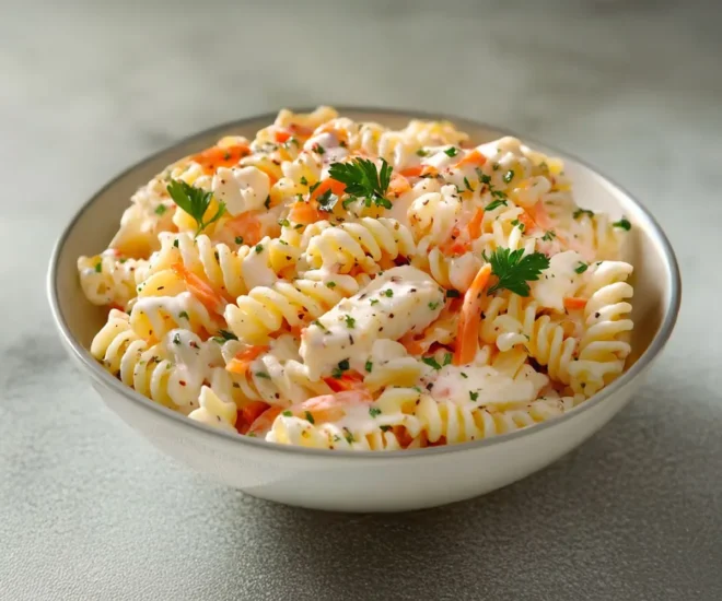 Salade de Pâtes au Surimi, Maïs et Fromage Râpé