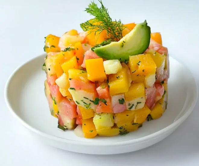 Tartare de Crevettes, Avocat et Mangue : Fraîcheur et Couleurs au Rendez-vous 🌿🥭🦐
