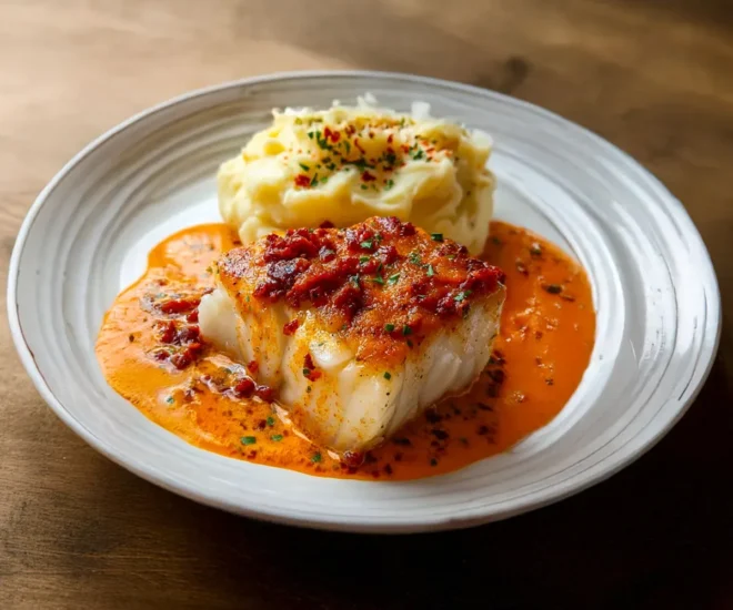 Dos de Cabillaud à la Crème de Chorizo et Écrasé de Pommes de Terre
