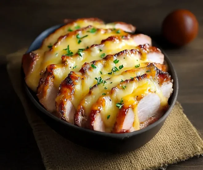 Rôti de Pommes de Terre au Poulet, Jambon et Fromage Fondu