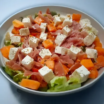 Salade Fraîcheur Melon, Feta et Jambon Cru