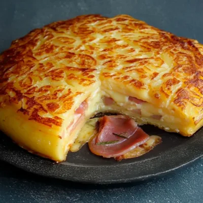 Gâteau de Pommes de Terre Farci au Jambon & Fromage