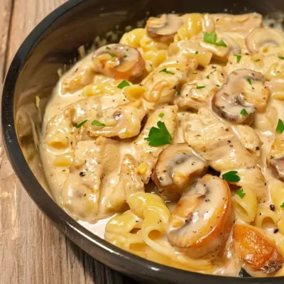 Pâtes à la Crème, Poulet et Champignons Savoureuses