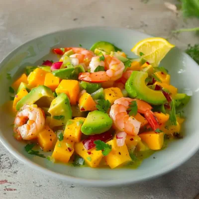 Salade Avocat, Mangue et Crevettes en 10 Minutes
