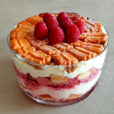 Tiramisu Framboise Sans Cuisson aux Biscuits Croquants