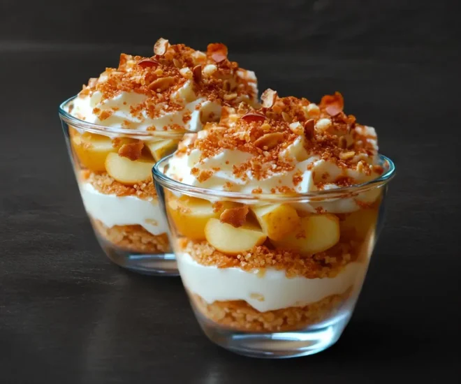 Verrines croquantes aux pommes caramélisées, fromage blanc et spéculoos