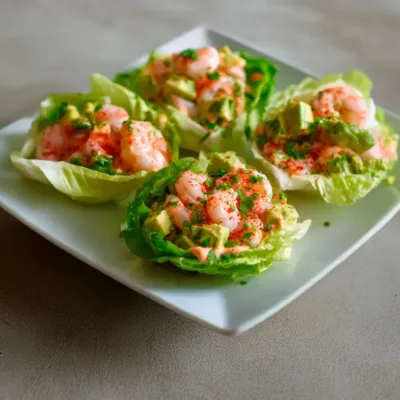 Bateaux de Laitue aux Crevettes et Avocat