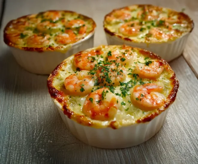 Cassolettes aux crevettes et poireaux avec une sauce crémeuse