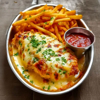 Fondant de Poulet au Maroilles et Frites Croustillantes