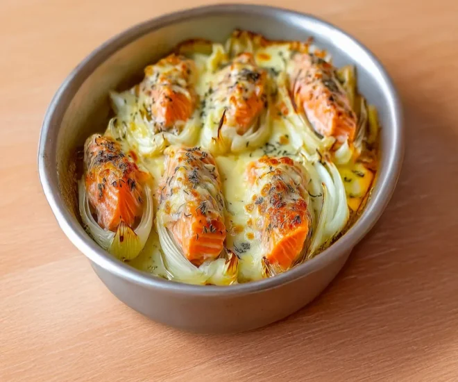 Gratin d’Endives au Saumon Fumé, Crème Citronnée & Fromage