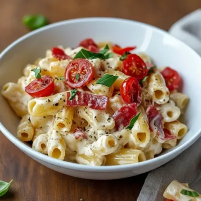 Pasta crémeuse au fromage et jambon cru