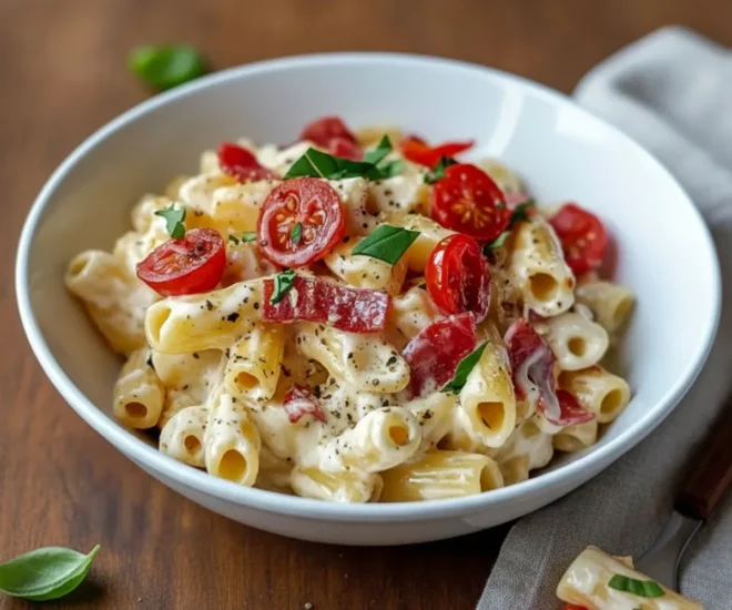 🌟 Pasta crémeuse au fromage, tomates cerises et jambon cru