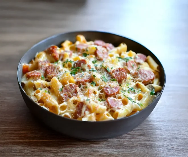 Poêlée de Pâtes aux Saucisses Fumées : Une Recette Crémeuse et Réconfortante