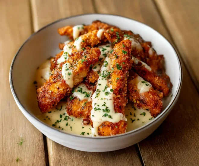 🧄 Poulet Croustillant et sa Sauce Parmesan Crémeuse : L’Alliance Parfaite qui Révolutionne le Dîner