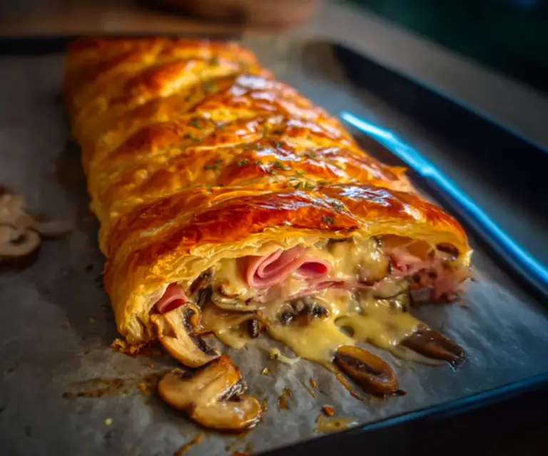 Tresse Feuilletée Express Jambon-Fromage-Champignons 🍄
