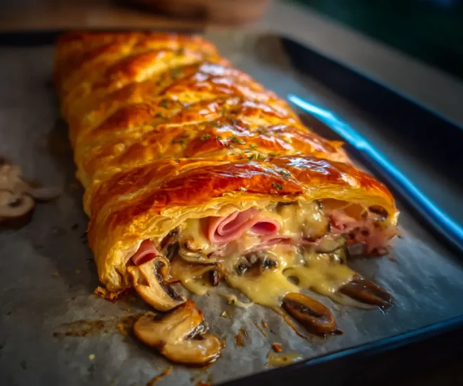 Tresse Feuilletée Express Jambon-Fromage-Champignons 🍄