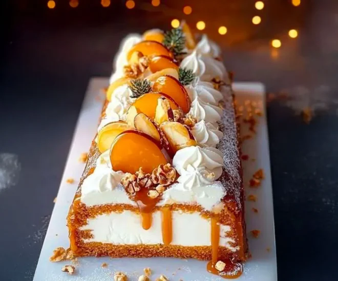 🎄 Bûche au Caramel Beurre Salé & Fruits – Recette Facile et Gourmande