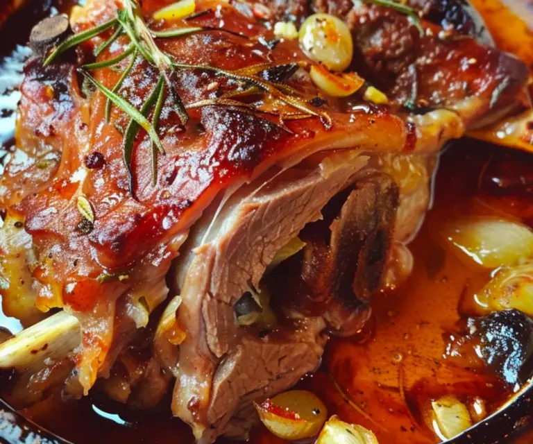 Épaule d’Agneau Confit au Four, à l’Ail, Miel et Moutarde