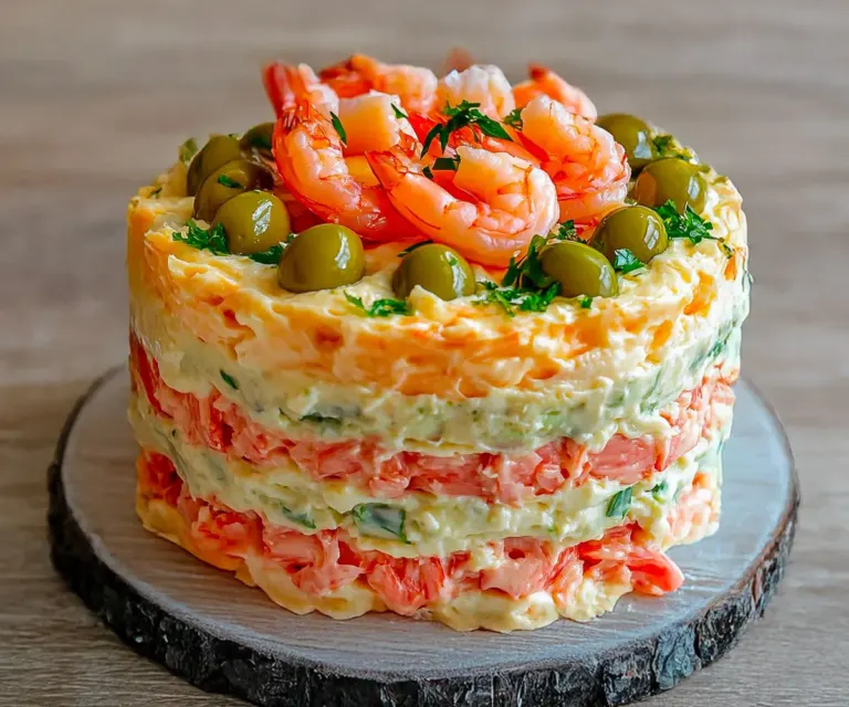 🎂 Gâteau de Salade aux Crevettes et Saumon Fumé