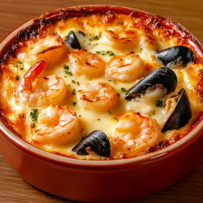 Gratin de fruits de mer à la crème et au fromage