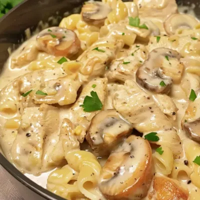 Pâtes à la Crème, Poulet et Champignons Savoureuses