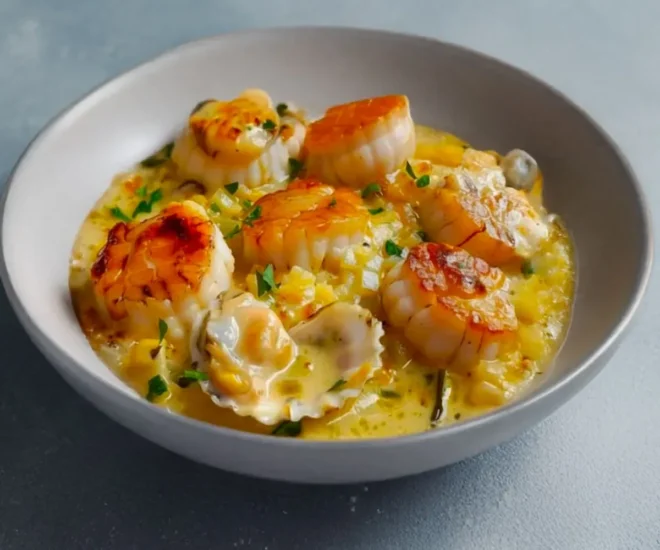 Saint-Jacques en Sauce Normande : Un Délice Crémeux aux Saveurs de la Mer 🌊🧄