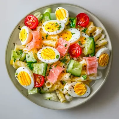 Salade de pâtes au surimi et œufs durs