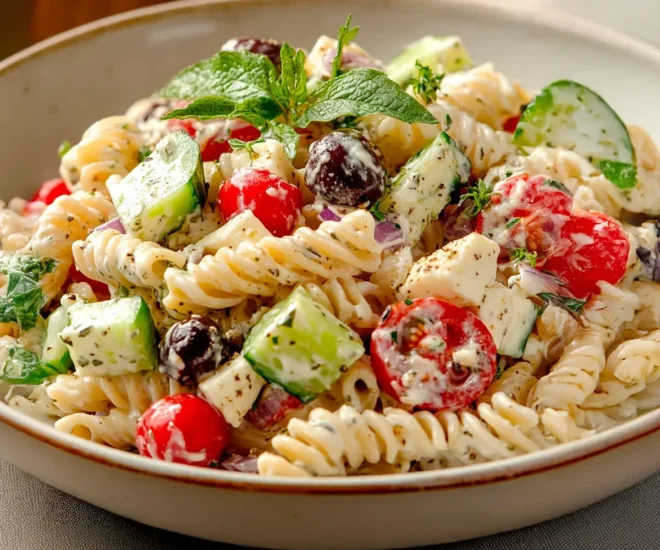 🥗 Salade de Pâtes Méditerranéenne à la Feta et aux Olives : Fraîcheur et Soleil dans l’Assiette