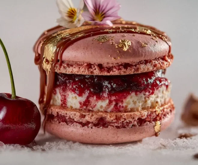 Tour de Macarons aux Cerises – Élégance et Douceur en Étages