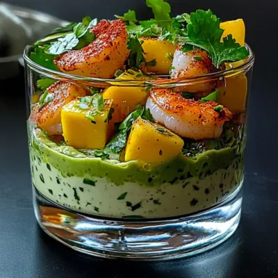 Verrine de crevettes, mangue et crème d’avocat