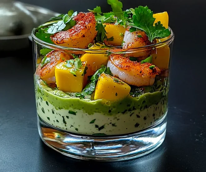 🥗 Verrine de crevettes, mangue et crème d’avocat citronnée
