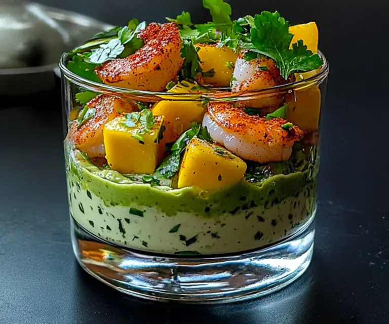 🥗 Verrine de crevettes, mangue et crème d’avocat citronnée