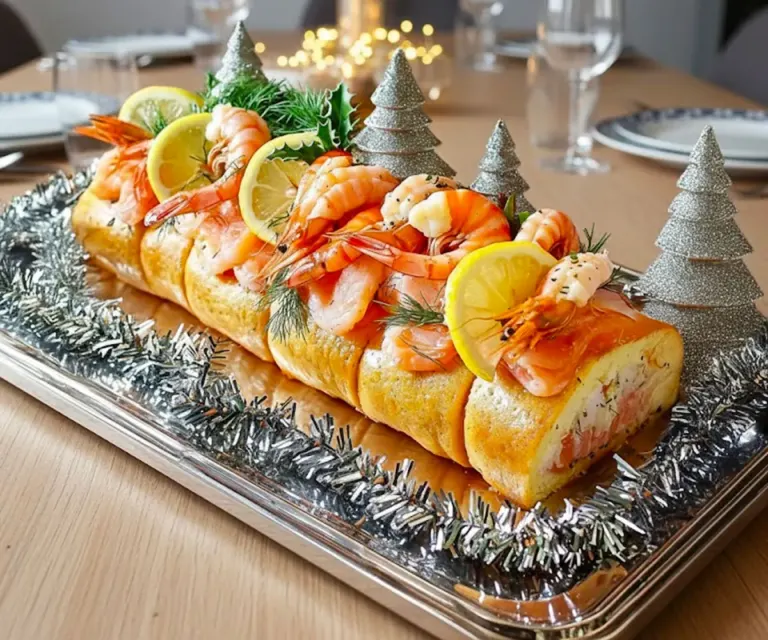 Bûche Salée de Noël aux Crevettes et Saumon Fumé 🎄🦐