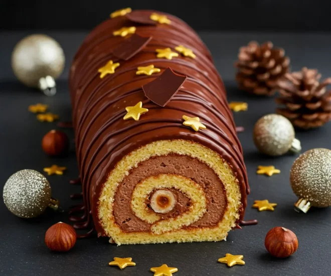 🎄 Le Classique Raffiné : La Bûche de Noël Royale Chocolat & Noisette 👑🌰