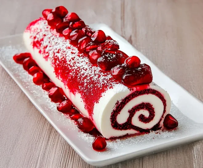 Bûche Roulée Framboise & Crème Mascarpone, Glaçage Rose