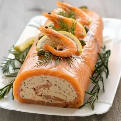 Bûche Salée de Noël aux Crevettes et Saumon Fumé