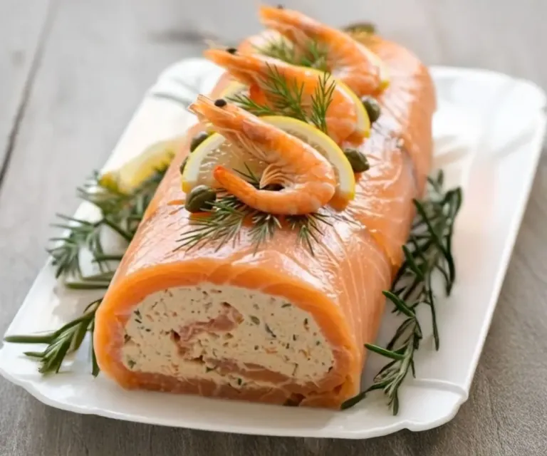 🎄 Bûche Salée de Noël aux Crevettes & Saumon Fumé — La Star des Entrées Festives ! 🥂✨