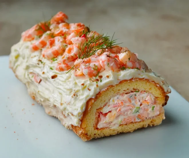🎄 Bûche Salée de Noël aux Crevettes & Saumon Fumé