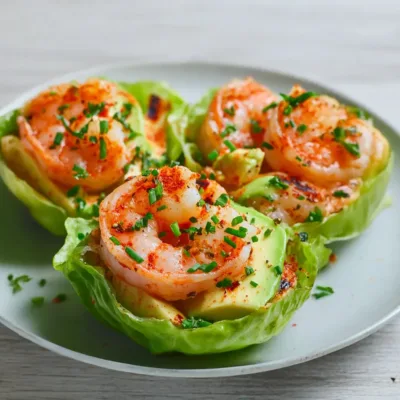 Coupelles de laitue aux crevettes grillées et avocat