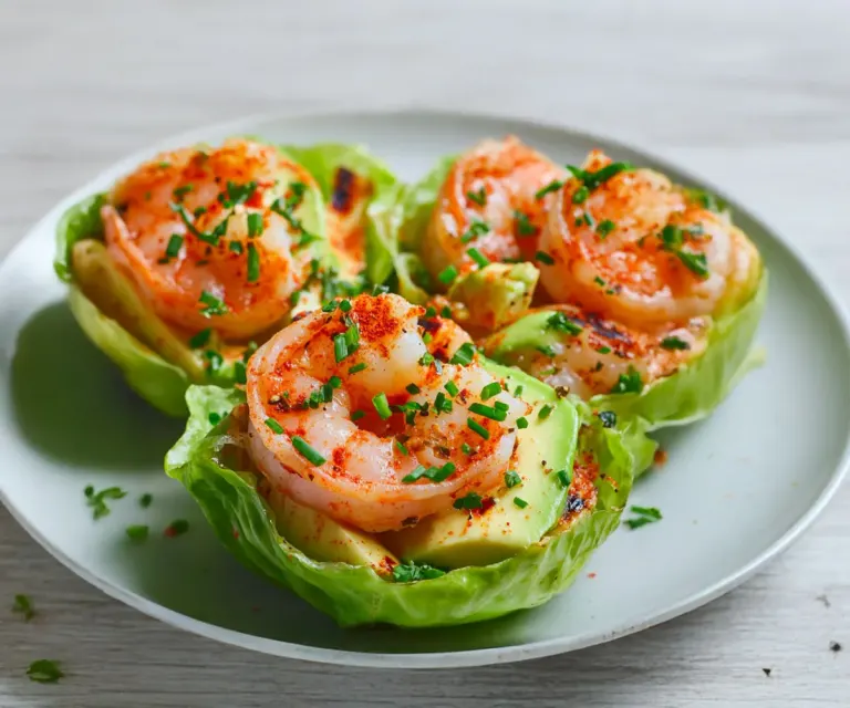 Coupelles de laitue aux crevettes grillées & avocat épicé