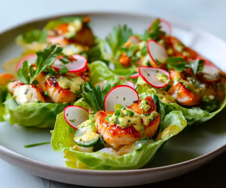 Coupelles de laitue aux crevettes grillées et sauce crémeuse