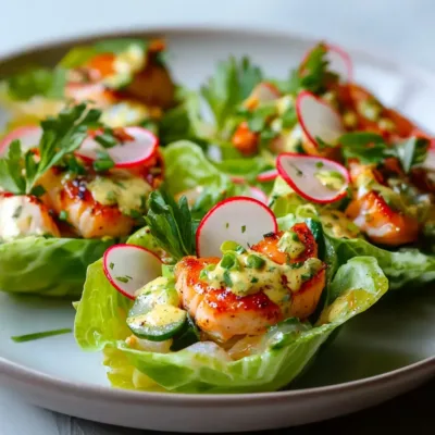 Coupelles de laitue aux crevettes grillées