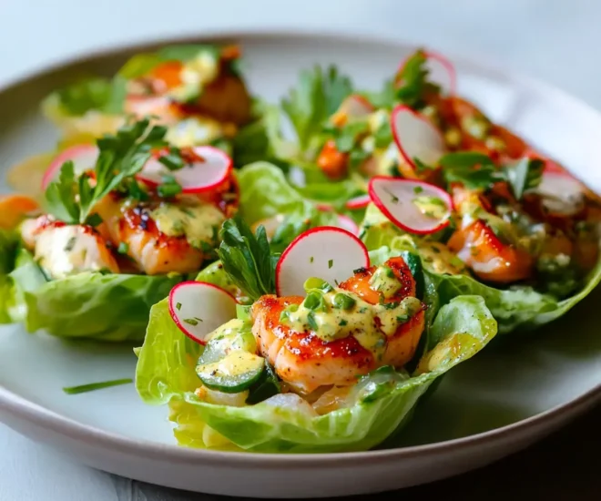 Coupelles de laitue aux crevettes grillées et sauce crémeuse