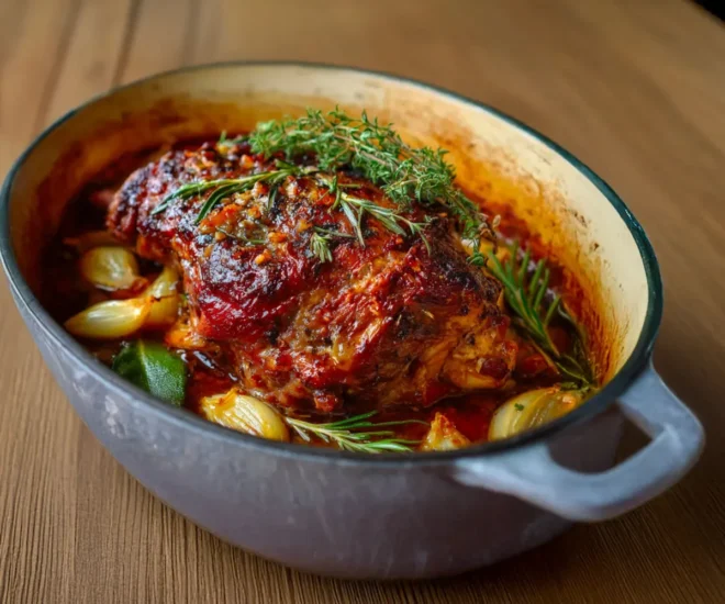 🍖 Épaule d’Agneau Confit au Four – Ail, Miel & Moutarde