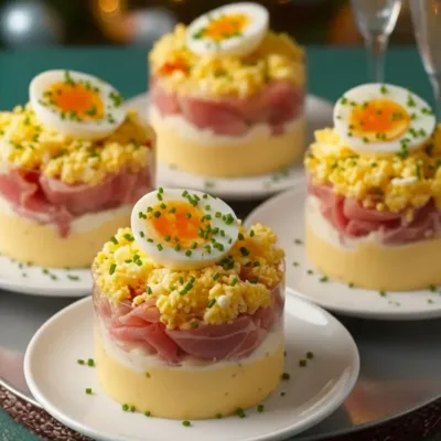 Verrines salées façon mimosa au jambon et œuf